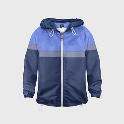 Ветровка с капюшоном детская Серая полоса на синем, цвет: 3D-белый