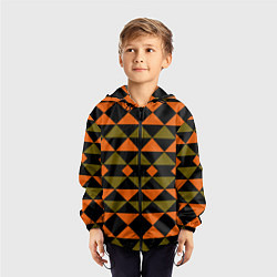 Ветровка с капюшоном детская Геометрический узор черно-оранжевые фигуры, цвет: 3D-черный — фото 2