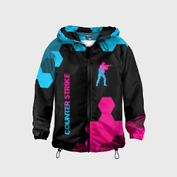 Ветровка с капюшоном детская Counter Strike - neon gradient: символ и надпись в, цвет: 3D-черный