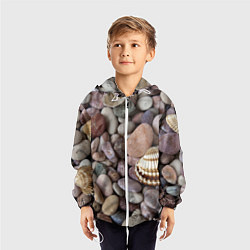 Ветровка с капюшоном детская Морские камни и ракушки, цвет: 3D-белый — фото 2