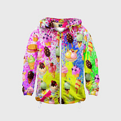 Ветровка с капюшоном детская Вкусные Мороженки, цвет: 3D-белый