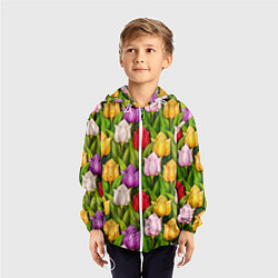 Ветровка с капюшоном детская Объемные разноцветные тюльпаны, цвет: 3D-белый — фото 2