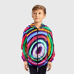 Ветровка с капюшоном детская Кругообразные абстрактные лучи, цвет: 3D-черный — фото 2