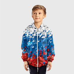 Ветровка с капюшоном детская Полигональный флаг России!, цвет: 3D-белый — фото 2