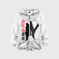 Ветровка с капюшоном детская Jiu jitsu splashes logo, цвет: 3D-белый