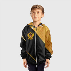 Ветровка с капюшоном детская Герб России на черном фоне с золотыми вставками, цвет: 3D-белый — фото 2