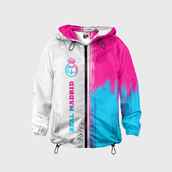 Ветровка с капюшоном детская Real Madrid neon gradient style: по-вертикали, цвет: 3D-черный