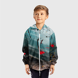 Ветровка с капюшоном детская Абстрактные пластины в синем тумане и краски, цвет: 3D-белый — фото 2