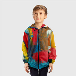 Ветровка с капюшоном детская Разноцветные мазки краской, цвет: 3D-черный — фото 2