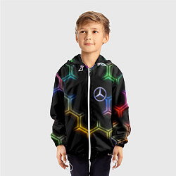 Ветровка с капюшоном детская Mercedes - neon pattern, цвет: 3D-белый — фото 2