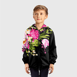 Ветровка с капюшоном детская Букет цветов, цвет: 3D-черный — фото 2