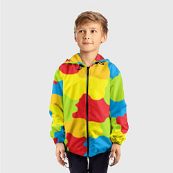 Ветровка с капюшоном детская Кляксы разноцветные - детский камуфляж, цвет: 3D-черный — фото 2