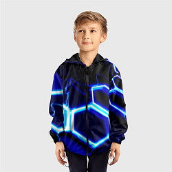 Ветровка с капюшоном детская Neon abstraction plates storm, цвет: 3D-черный — фото 2