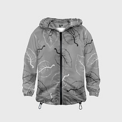 Детская ветровка Узор из черных и белых листьев на сером фоне
