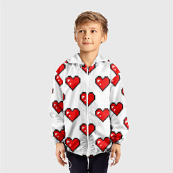 Ветровка с капюшоном детская Сердца в стиле пиксель-арт, цвет: 3D-белый — фото 2