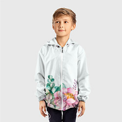 Ветровка с капюшоном детская Цветы нарисованные акварелью - снизу, цвет: 3D-белый — фото 2