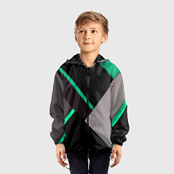 Ветровка с капюшоном детская Спортивная геометрия линии, цвет: 3D-черный — фото 2