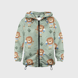 Ветровка с капюшоном детская Лев в матроске - паттерн, цвет: 3D-черный