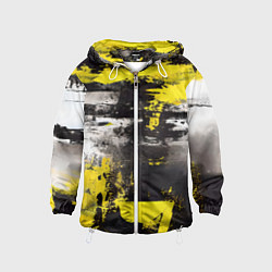 Ветровка с капюшоном детская Черно-желтая абстракция, нейросеть, цвет: 3D-белый