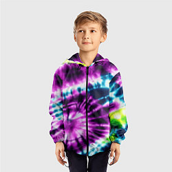 Ветровка с капюшоном детская Тай дай фиолетовый узор, цвет: 3D-черный — фото 2