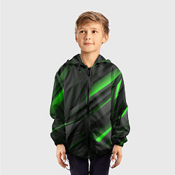 Ветровка с капюшоном детская Черно-зеленые объемные полосы, цвет: 3D-черный — фото 2