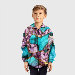 Ветровка с капюшоном детская Рисунок текстуры синего и фиолетового мрамора, цвет: 3D-черный — фото 2