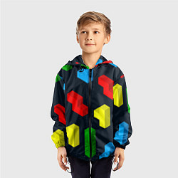 Ветровка с капюшоном детская Крупные фигуры из игры Тетрис, цвет: 3D-черный — фото 2