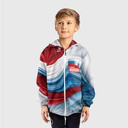 Ветровка с капюшоном детская Флаг России абстракт, цвет: 3D-белый — фото 2