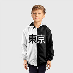Ветровка с капюшоном детская Tokyo - Иероглифы, цвет: 3D-черный — фото 2