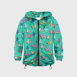 Ветровка с капюшоном детская Разноцветные бабочки, цвет: 3D-черный