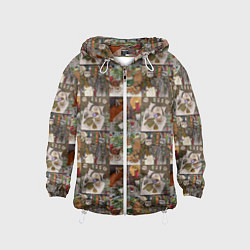 Ветровка с капюшоном детская Милые иллюстрации коллаж, цвет: 3D-белый