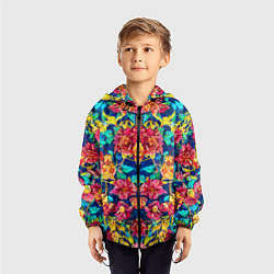 Ветровка с капюшоном детская Зеркальный цветочный паттерн - мода, цвет: 3D-черный — фото 2