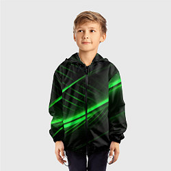 Ветровка с капюшоном детская Зеленые полосы на черном фоне, цвет: 3D-черный — фото 2