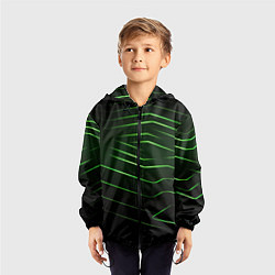 Ветровка с капюшоном детская Green abstract dark background, цвет: 3D-черный — фото 2