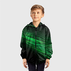 Ветровка с капюшоном детская Green neon lines, цвет: 3D-черный — фото 2