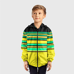Ветровка с капюшоном детская Разноцветный черно желтый с зеленым полосатый узор, цвет: 3D-черный — фото 2