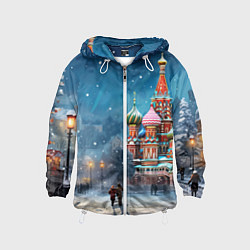 Ветровка с капюшоном детская Новогодняя Москва, цвет: 3D-белый