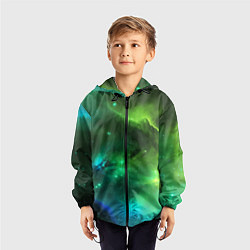 Ветровка с капюшоном детская Бескрайний космос зелёный, цвет: 3D-черный — фото 2