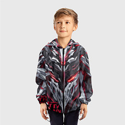 Ветровка с капюшоном детская Красный неоновый кибер демон, цвет: 3D-черный — фото 2