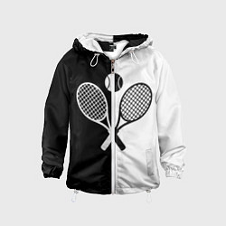 Ветровка с капюшоном детская Теннис - чёрно белое, цвет: 3D-белый