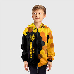 Ветровка с капюшоном детская Cyberpunk 2077 - gold gradient по-вертикали, цвет: 3D-черный — фото 2