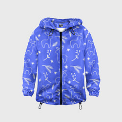 Ветровка с капюшоном детская Синий рождественский принт с оленями, цвет: 3D-черный