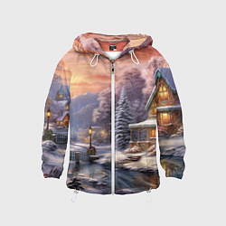 Ветровка с капюшоном детская Зима в городе, цвет: 3D-белый