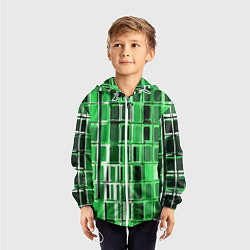 Ветровка с капюшоном детская Зелёные прямоугольники, цвет: 3D-белый — фото 2