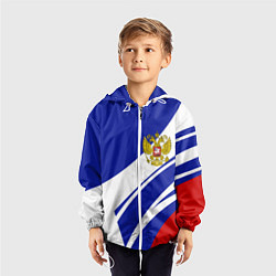 Ветровка с капюшоном детская Герб России на абстрактных полосах, цвет: 3D-белый — фото 2