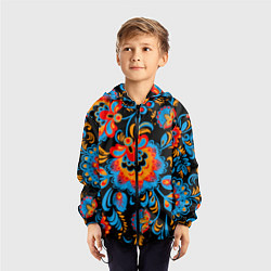 Ветровка с капюшоном детская Хохломская роспись разноцветные цветы на чёроном ф, цвет: 3D-черный — фото 2