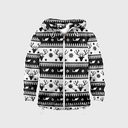 Ветровка с капюшоном детская Новогодний свитер с оленями, цвет: 3D-белый