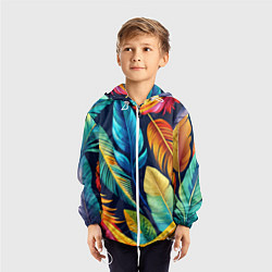 Ветровка с капюшоном детская Пёстрые пёрышки попугаев, цвет: 3D-белый — фото 2