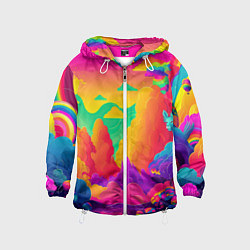 Ветровка с капюшоном детская Яркие краски перетекают в радугу, цвет: 3D-белый