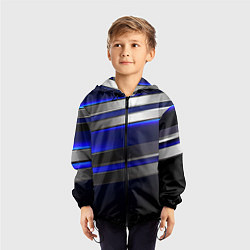 Ветровка с капюшоном детская Серебряные полосы на ярком синем фоне, цвет: 3D-черный — фото 2